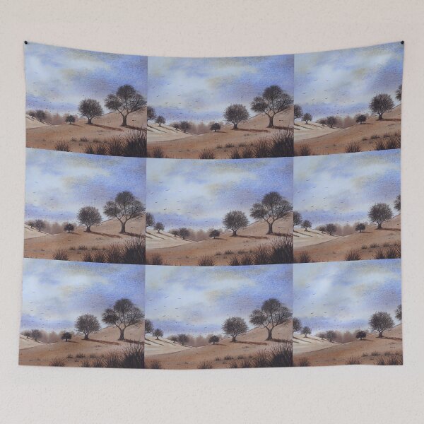 Item preview, watercolour autumn landscape park trees and blue skies designed and sold by pollywolly.