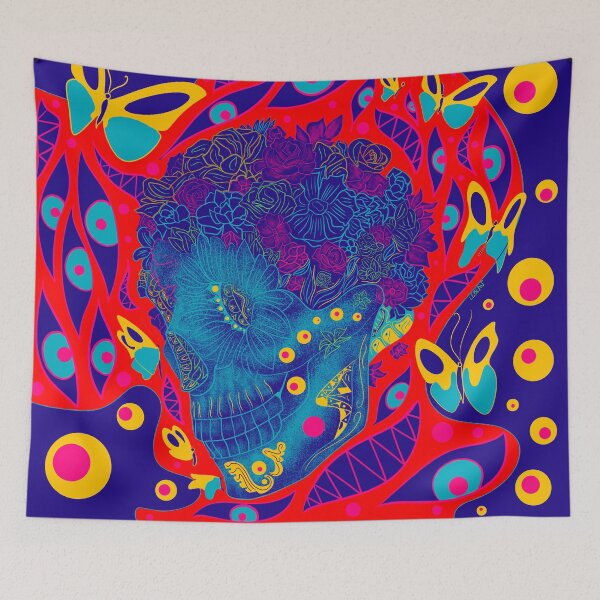 Item preview, blue skeleton in homunculus floral crown ecopop pattern designed and sold by jorgelebeau.