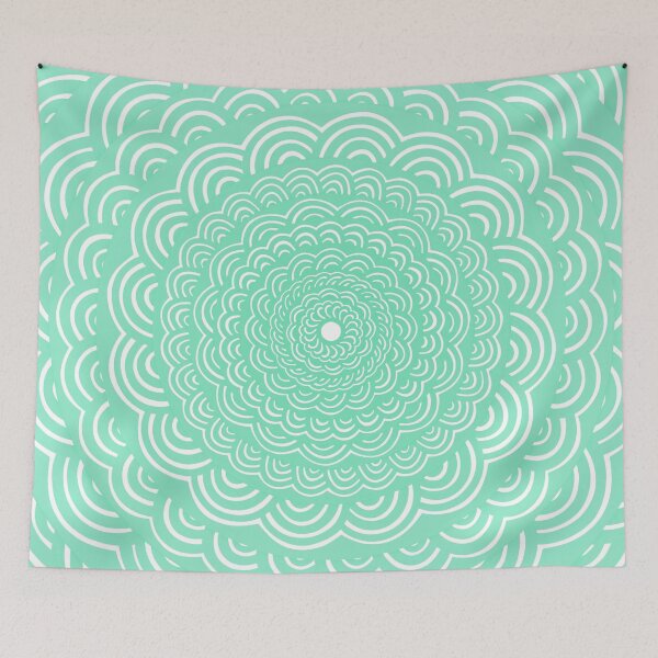 Item preview, Spiral Floral Mandala Maze Pattern Design // Bright Green Blue Seafoam Color designed and sold by AEJdesign.