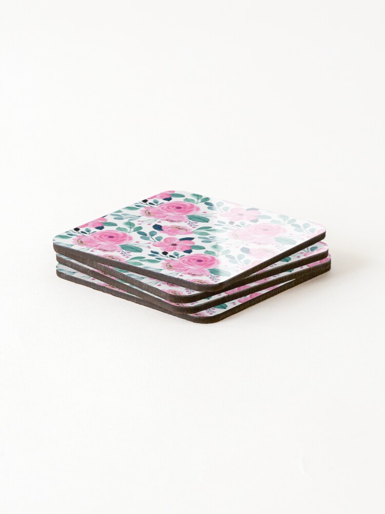 Thumbnail 4 of 5, Coasters (Set of 4), Pink Roses designed and sold by Element85.