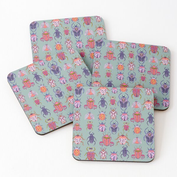 Item preview, Assorted Beetles on Greyed Green designed and sold by Janet Broxon.