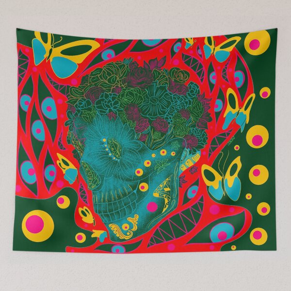 Item preview, green skeleton in homunculus floral crown ecopop pattern designed and sold by jorgelebeau.