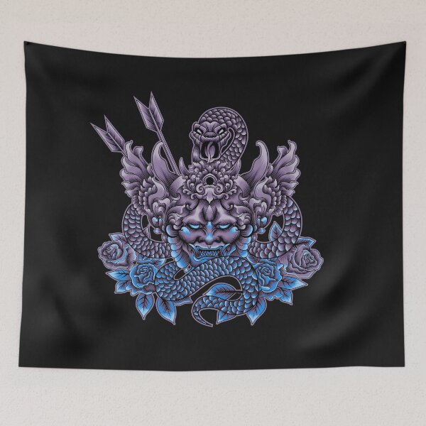 Item preview, Hannya Mask with snake and floral ornament designed and sold by Marciano Graphic.