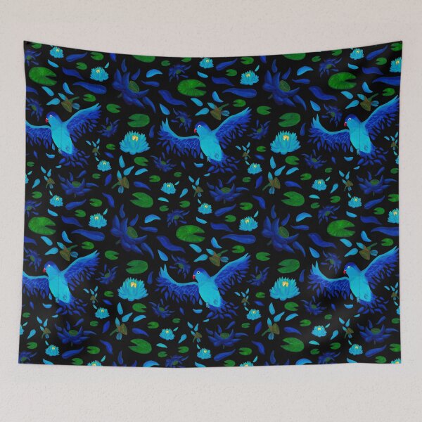 Item preview, From Lotus to Lovebird Pattern - Turquoise & Black designed and sold by EcoElsa.