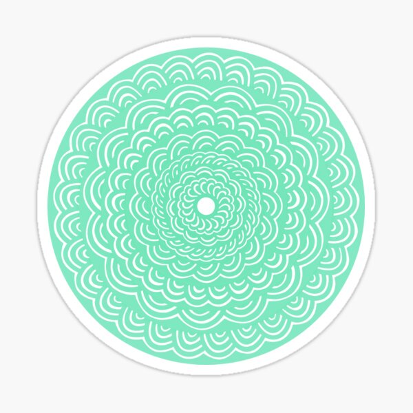 Spiral Floral Mandala Maze Pattern Design (Round Circle Sticker!) // Bright Green Blue Seafoam Color Sticker