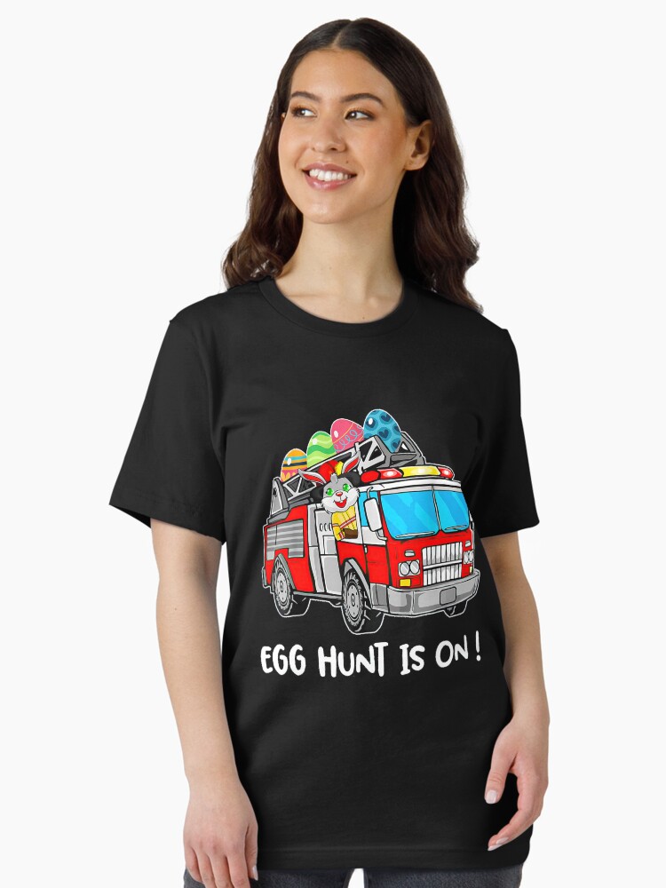 Funny Egg Hunt Is On T Shirts Fire Truck Tee Kid Easter Day
