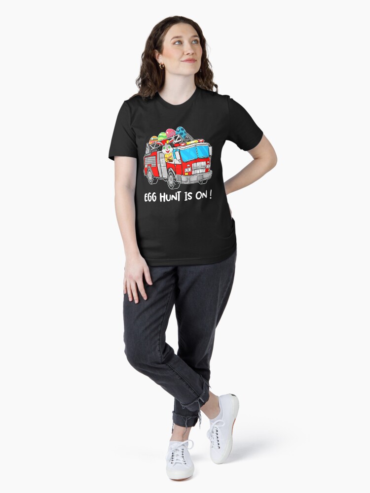 Funny Egg Hunt Is On T Shirts Fire Truck Tee Kid Easter Day