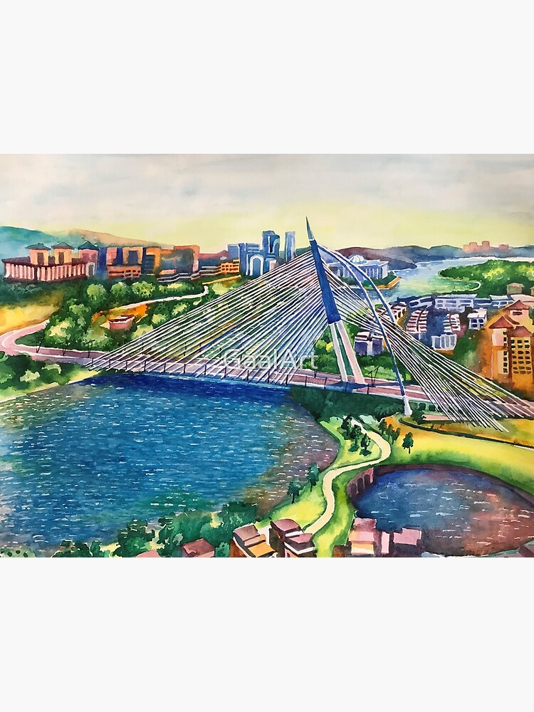 "Malaysia Scenery Watercolor Painting - Wawasan Bridge Putrajaya