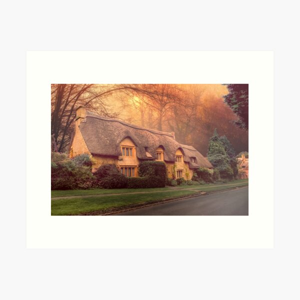 Misty Woodland Cottage  Art Print