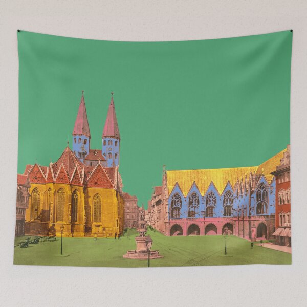 Item preview, nostalgic city view, Braunschweig old town market, historical landmark Germany designed and sold by Mauswohn.