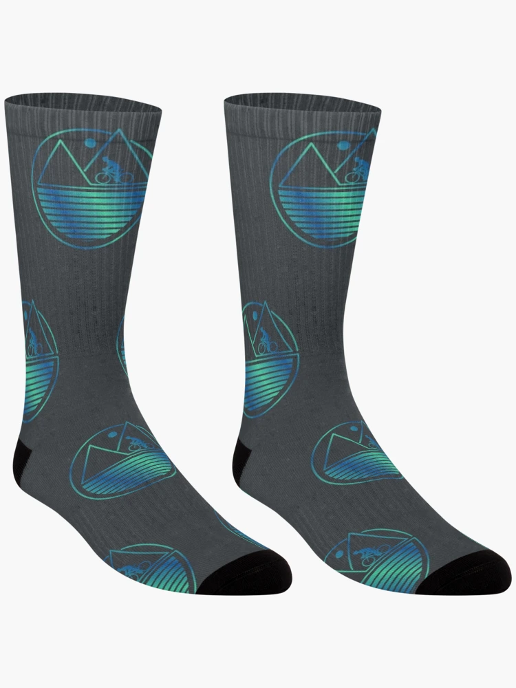 Thumbnail 3 of 5, Socks, Green Blue Sunset Mountain Ride designed and sold by RabeDesigns.