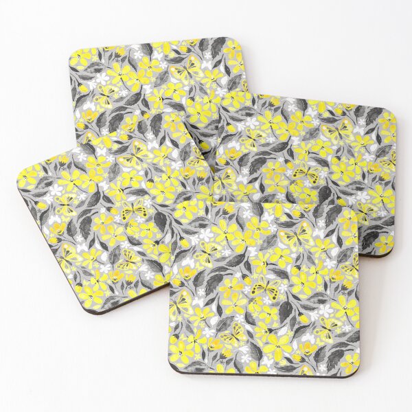 Item preview, Buttercup Yellow and Silver Grey Watercolor Floral with Butterflies designed and sold by micklyn.