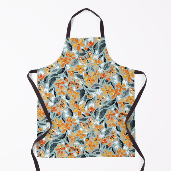 Item preview, Bright Orange Blooms and Butterflies on Blue Grey designed and sold by micklyn.