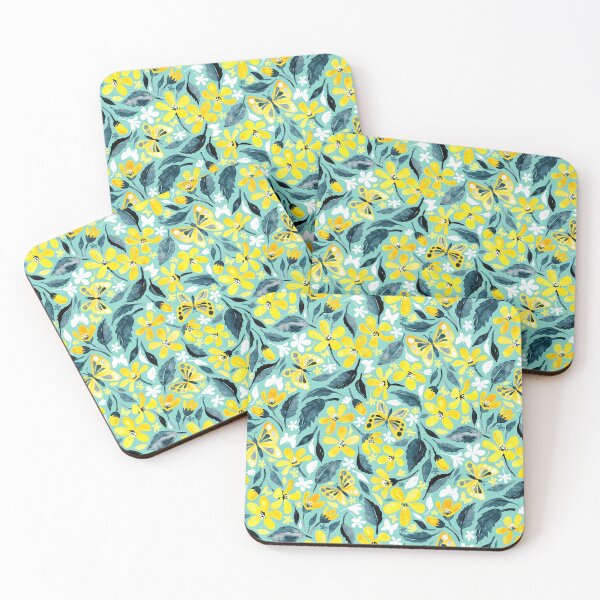 Item preview, Yellow and Teal Summer Floral with Butterflies and Blooms designed and sold by micklyn.