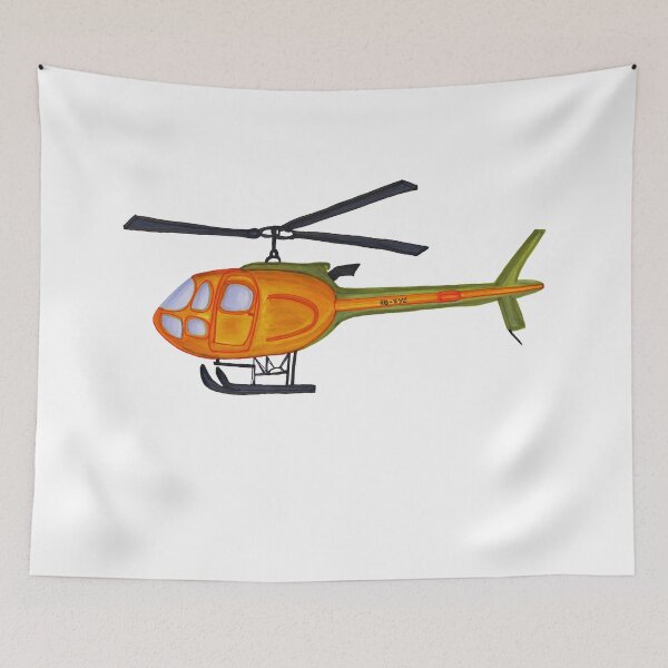 Item preview, Transportation, helicopter, orange, yellow, green, sky, drawing, copic, bebicervin designed and sold by BebiCervin.