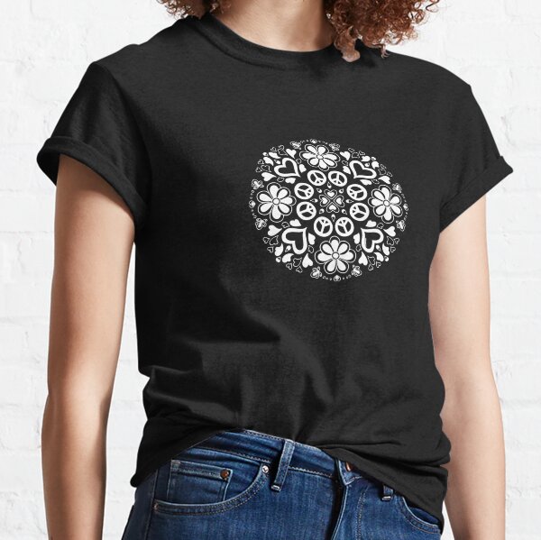 Peace and love collection (White mandala, pink background) Classic T-Shirt