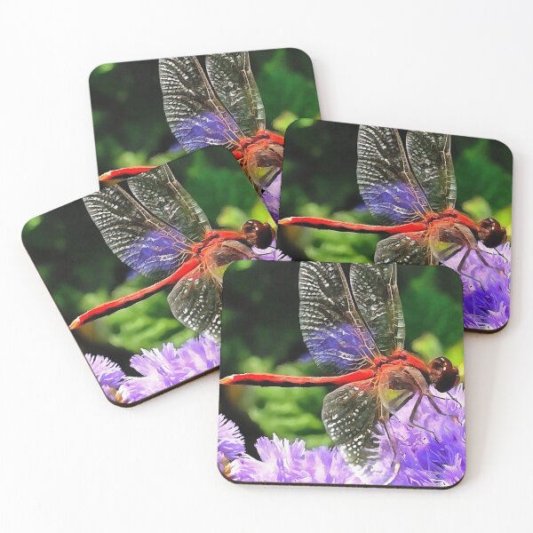 Item preview, Red Dragonfly on Violet Purple Flowers designed and sold by taiche.