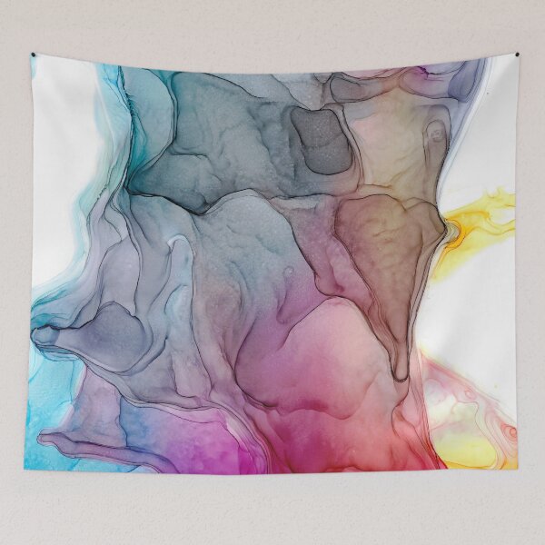 Item preview, Blue Pink Purple Yellow Melting Modern Abstract Alcohol Ink Painting by Herzart designed and sold by herzart.