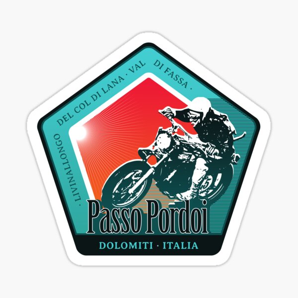 Item preview, Passo Pordoi Italy Retro Motorcycle T-Shirt Sticker designed and sold by ROADTROOPER.