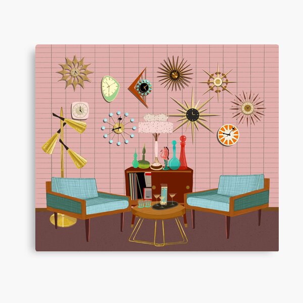 Item preview, Mid Century Living Room with Clock Collection designed and sold by jenbucheli.