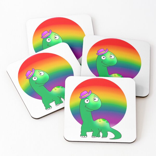 Item preview, Cute dinasour with a rainbow background designed and sold by MszPink.