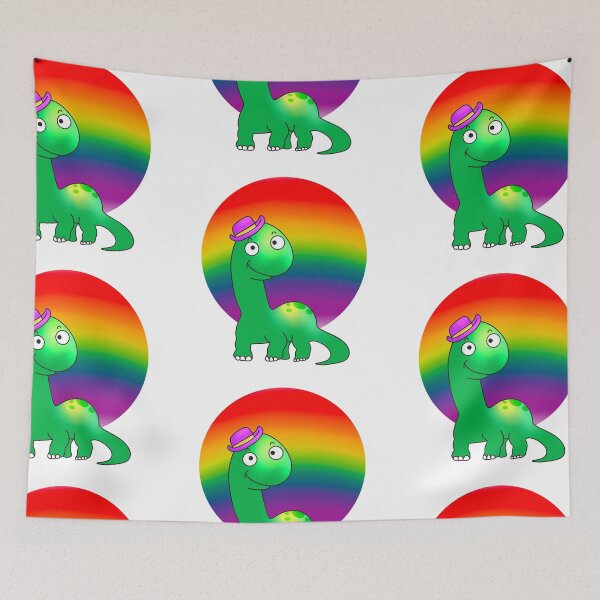 Item preview, Cute dinasour with a rainbow background designed and sold by MszPink.