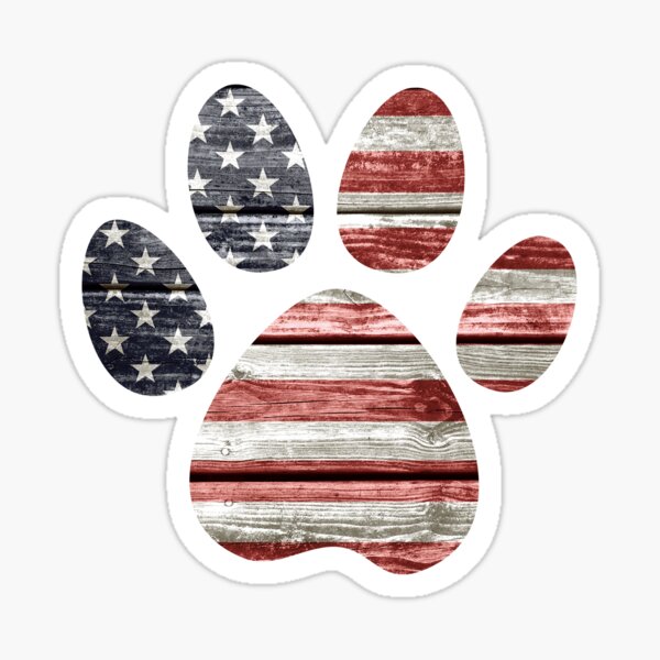 Dog Paw Print, American Flag Sticker