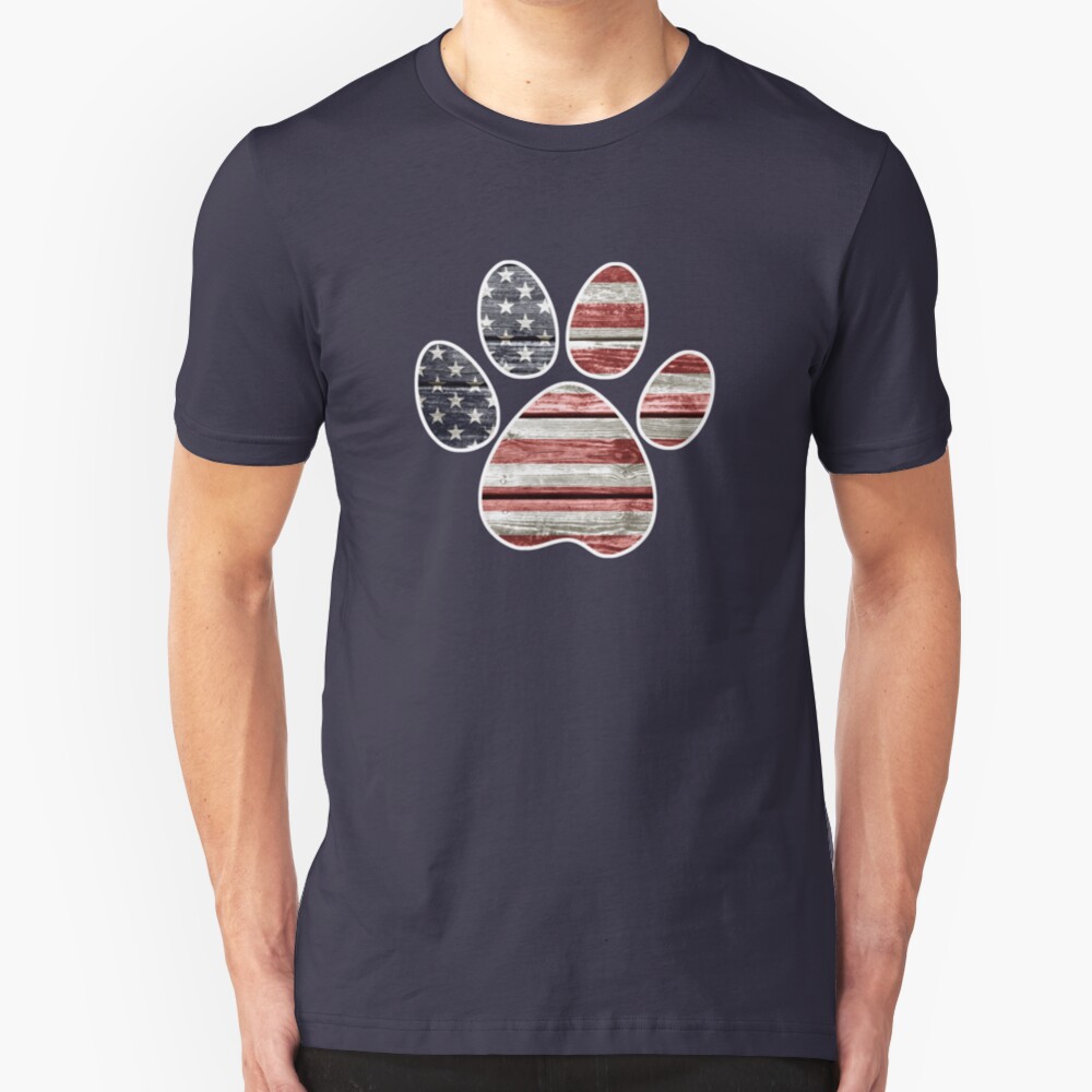 Dog Paw Print, American Flag Slim Fit T-Shirt