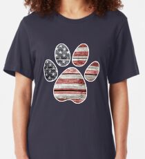 Dog Paw Print, American Flag Slim Fit T-Shirt