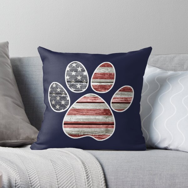 Dog Paw Print, American Flag Throw Pillow