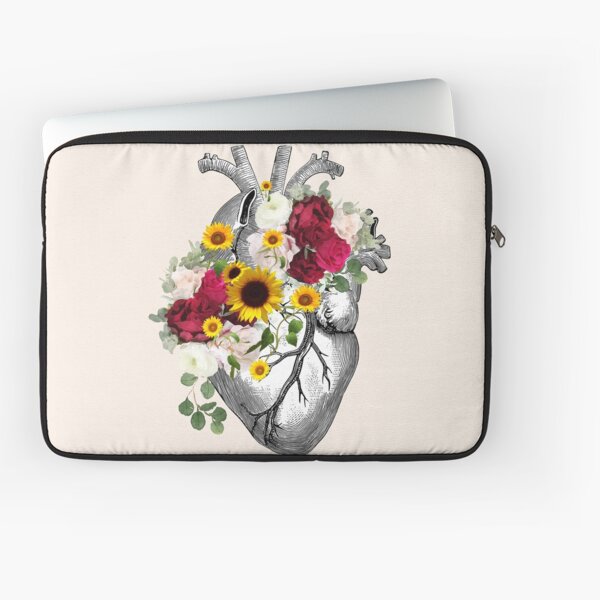 Human heart illustration art, dark roses and sunflowers, plants lovers, vintage effect Laptop Sleeve