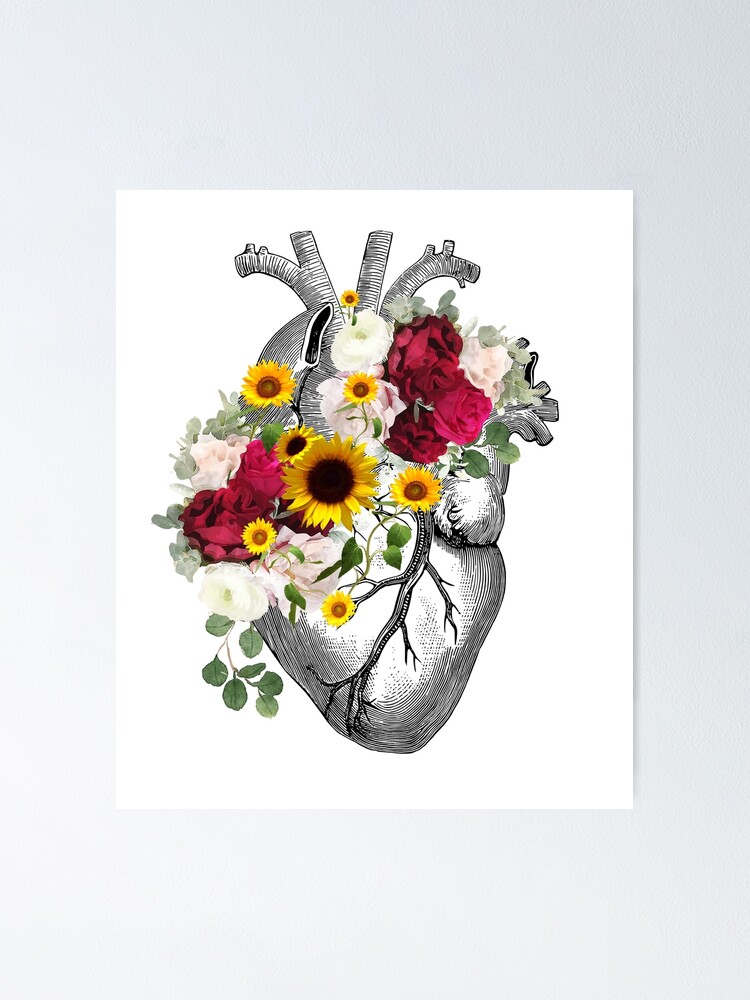 Póster De Anatomía De Flores Corazón - Lienzo Decorativo 30x45 Cm - Impresión Artística Moderna Para Dormitorio, Salón O Oficina