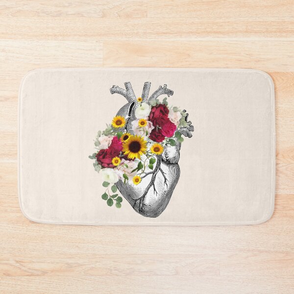Item preview, Human heart illustration art, dark roses and sunflowers,  plants lovers, vintage effect designed and sold by Collagedream.