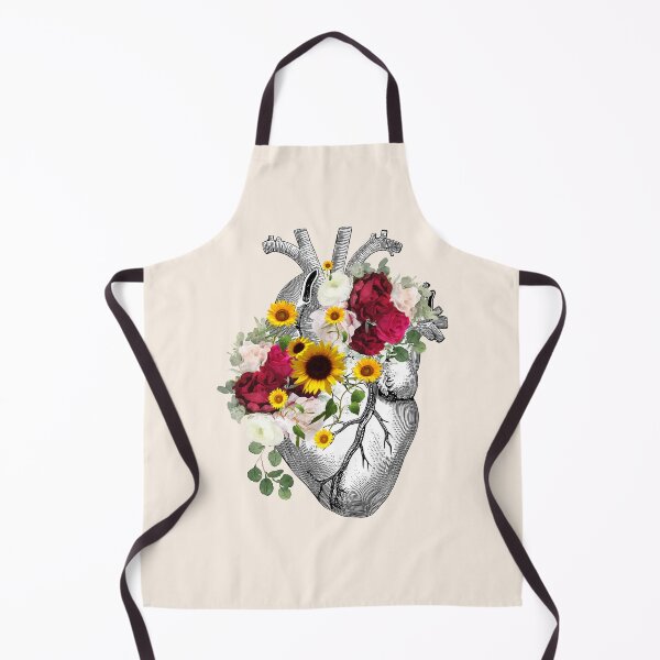 Item preview, Human heart illustration art, dark roses and sunflowers, plants lovers, vintage effect designed and sold by Collagedream.