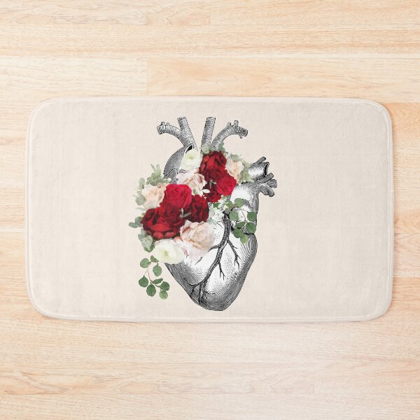 Item preview, Human heart illustration art, red dark roses, plants lovers, vintage effect designed and sold by Collagedream.