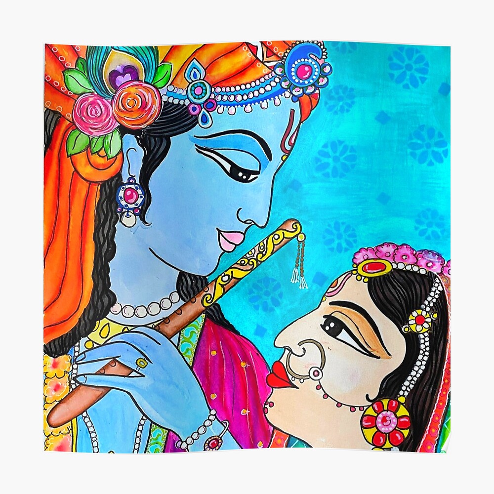 Fine Abstract Radha Krishna Canvas Painting, Size: 15 X 18 Inch