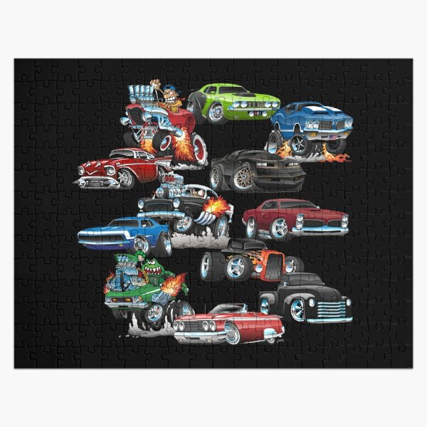 Car Madness! Muscle Cars and Hot Rods Cartoon Water Bottle by hobrath