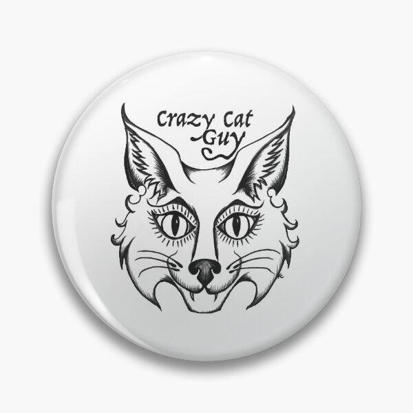 Item preview, Black and White Retro Cat Face - Crazy Cat Guy designed and sold by The White Bat.
