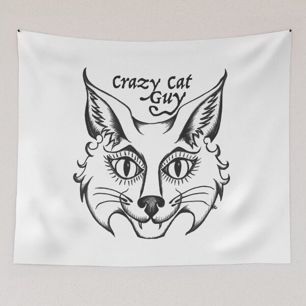 Item preview, Black and White Retro Cat Face - Crazy Cat Guy designed and sold by The White Bat.