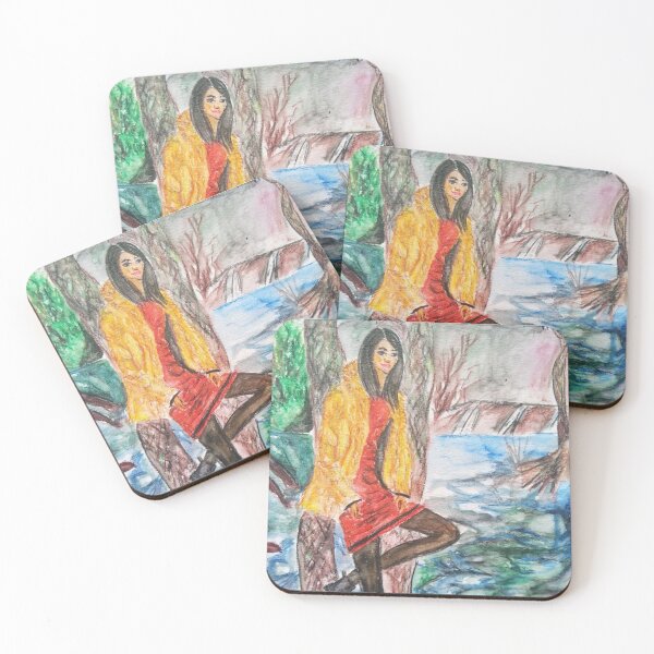 Item preview, A GIRL EXPLORING WATERFALLS, WATERCOLOUR designed and sold by IvanaKada.