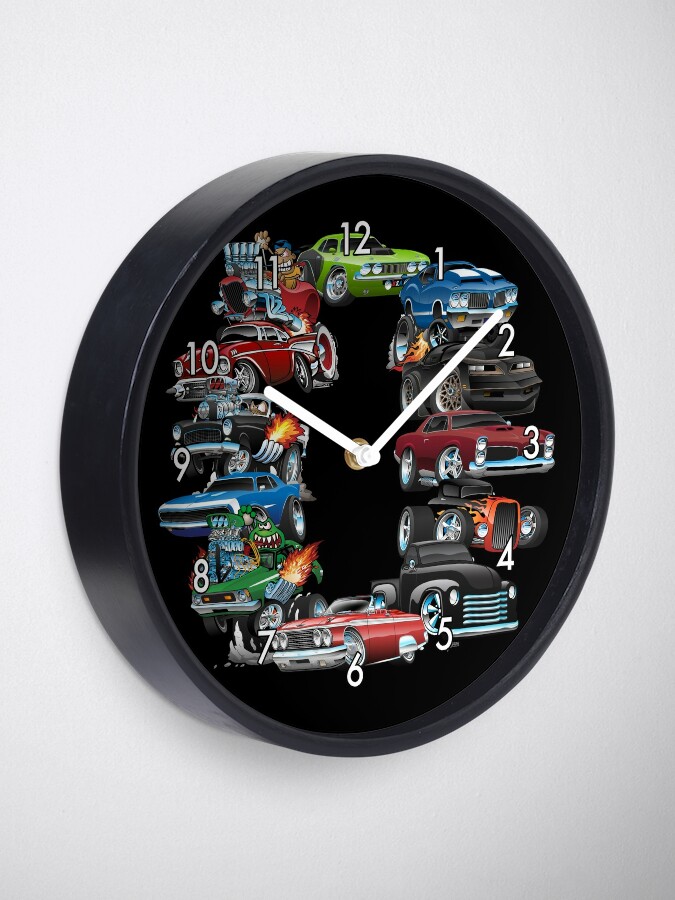 Alternate view of Car Madness!  Muscle Cars and Hot Rods Cartoon Clock