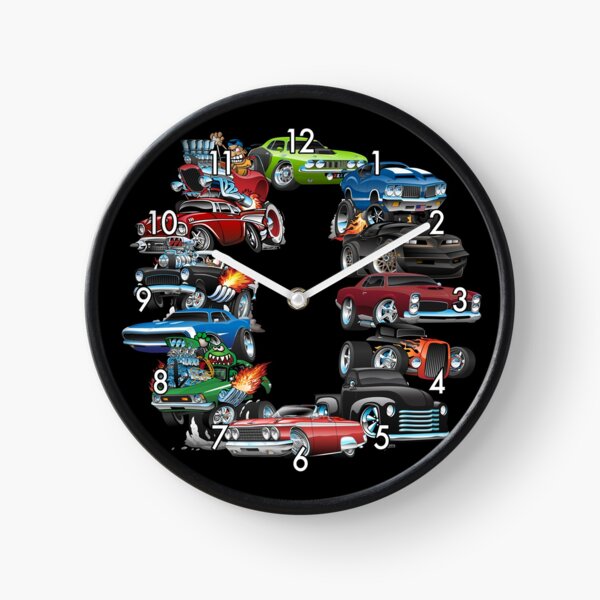 Car Madness! Muscle Cars and Hot Rods Cartoon Clock