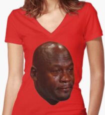 Crying Jordan Women's Fitted V-Neck T-Shirt