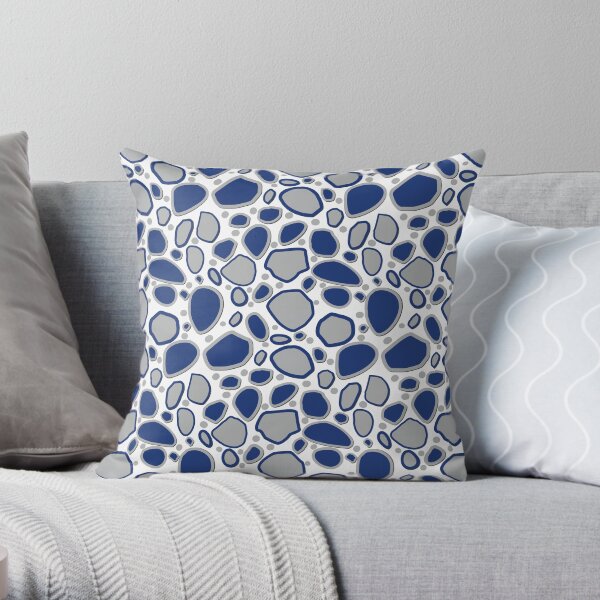 Falling Rocks and Boulders - Indigo-Blue and Grey Throw Pillow