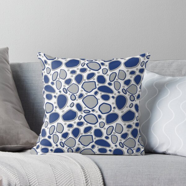 Falling Rocks and Boulders - Indigo-Blue and Grey Throw Pillow