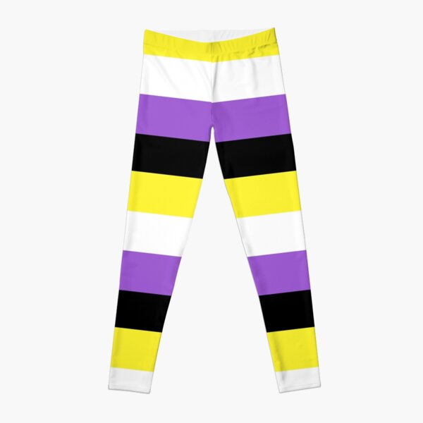 Non-binary Pride Flag Leggings Enby Diagonal Stripes Chevron Yellow White  Purple Black Plus Size Front Gusset 