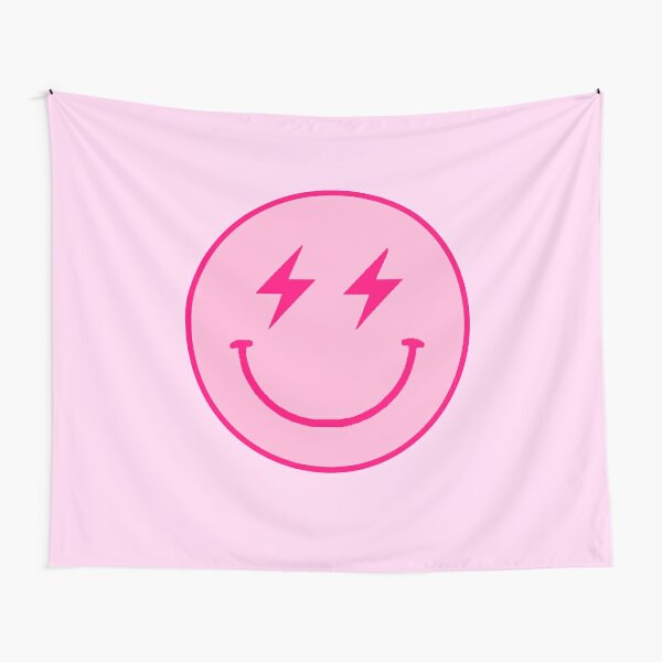 Pink lightning bolt smiley face  Tapestry