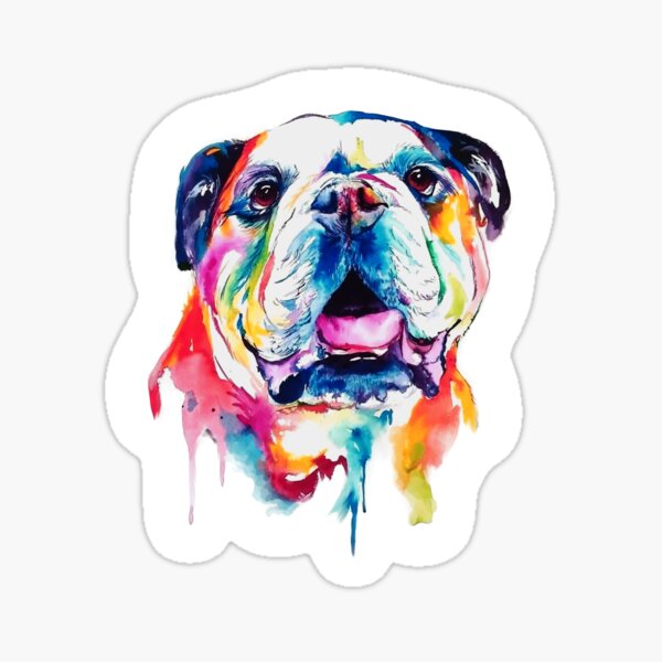 British Bulldog, English Bulldog, Bulldog, dog Poster, bulldog Sticker. Print of Colorful Watercolour Portrait Gift. Sticker
