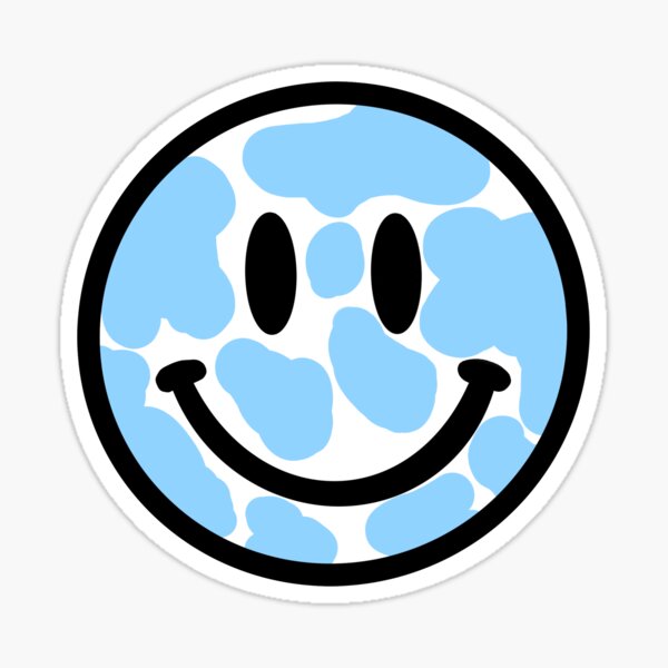 Blue Cow Print Smiley Face Sticker By stickersart Redbubble