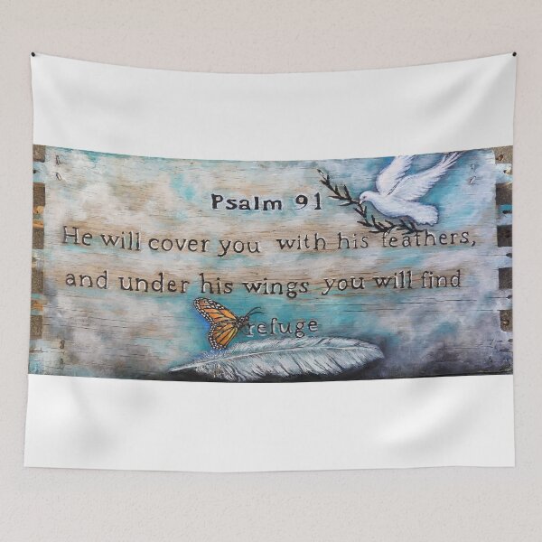 Item preview, Psalm 91 scripture painting feathers, angels, butterfly dove designed and sold by Stephanie  Skeem.